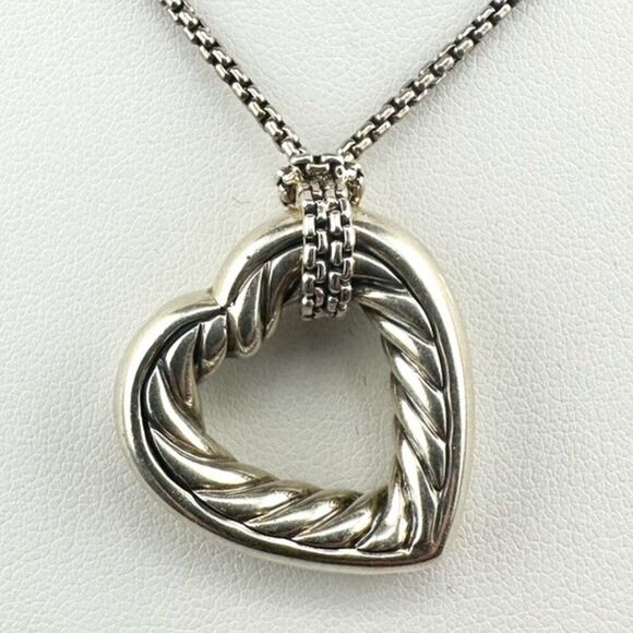 Authentic David Yurman Sterling Silver & 18k Gold Lg Open Heart Cable Necklace - Picture 1 of 11